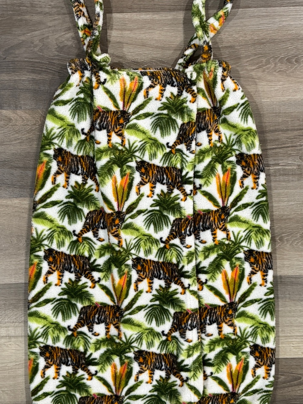 Tropical Tiger Print Plush Wraparound Towel - Green, Orange, White